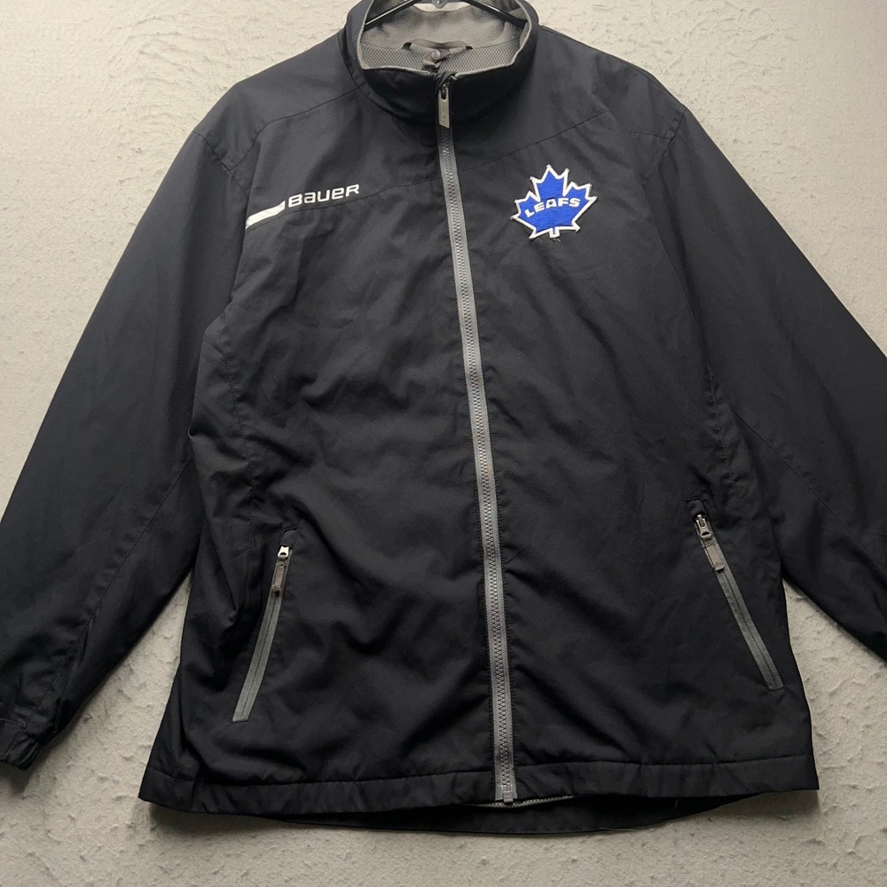 Bauer Toronto Maple Leafs Jacket Youth XL Black Full Zip Windbreaker Hockey 1872
